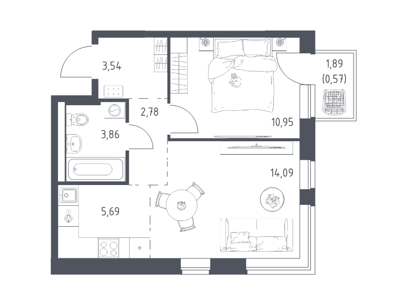 2 ккв (Евро) 41,5 м²