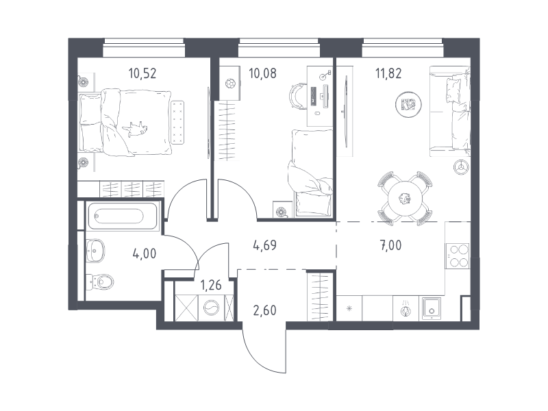 3 ккв (Евро) 52 м²
