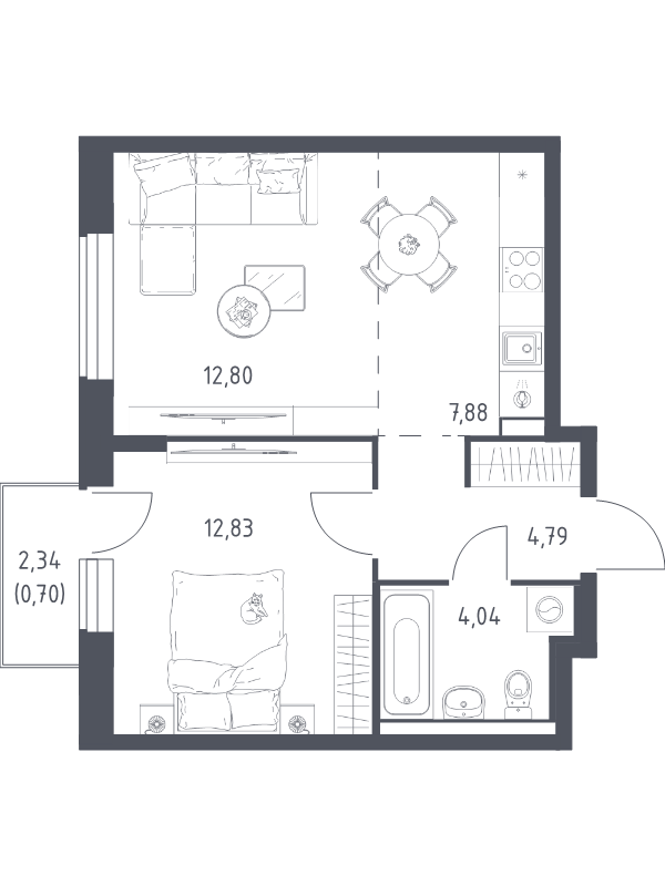 2 ккв (Евро) 43 м²