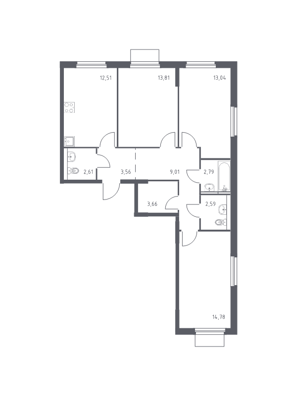 3 ккв 78,4 м²