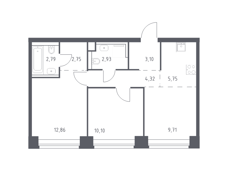 3 ккв (Евро) 54,3 м²