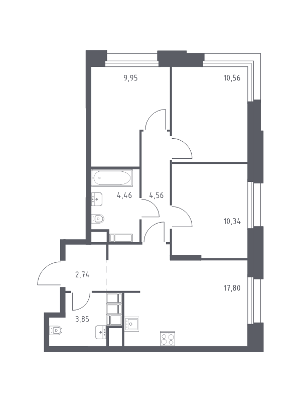 4 ккв (Евро) 64,3 м²