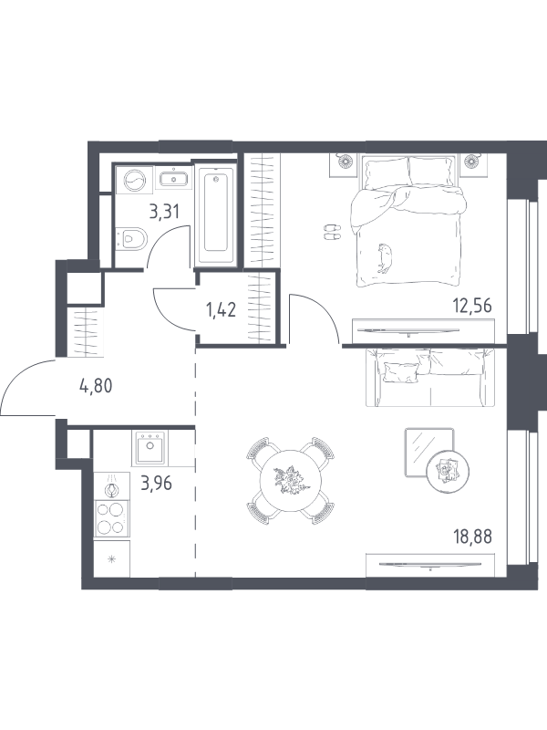 2 ккв (Евро) 44,9 м²