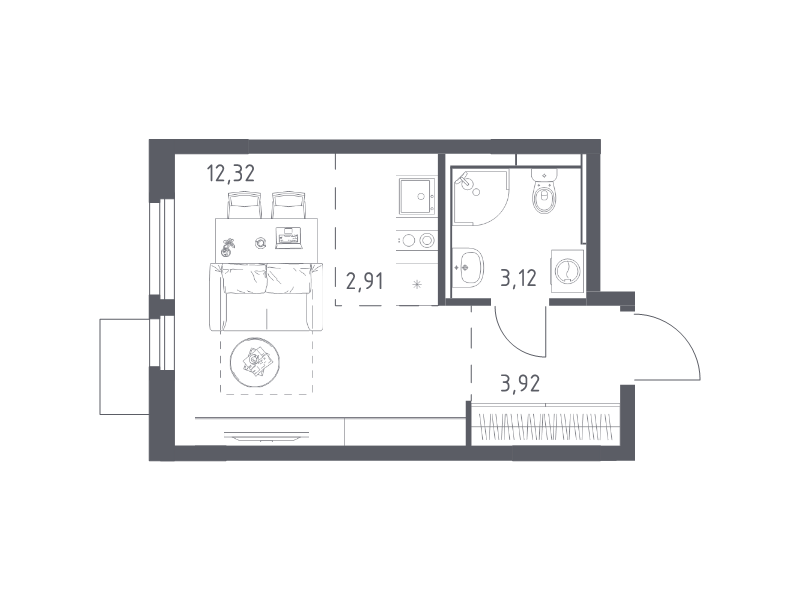 Студия 22,3 м²