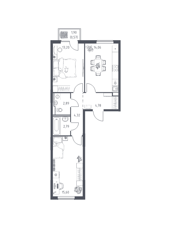 2 ккв 58,2 м²