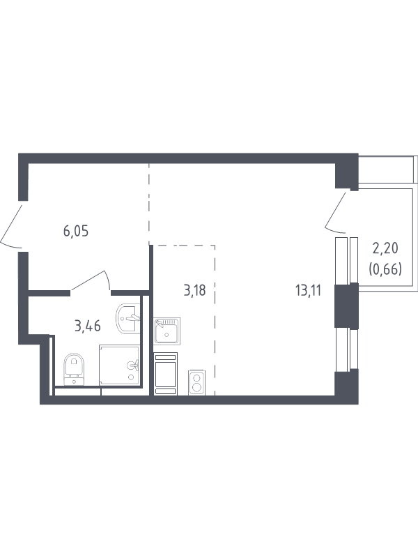 Студия 26,3 м²