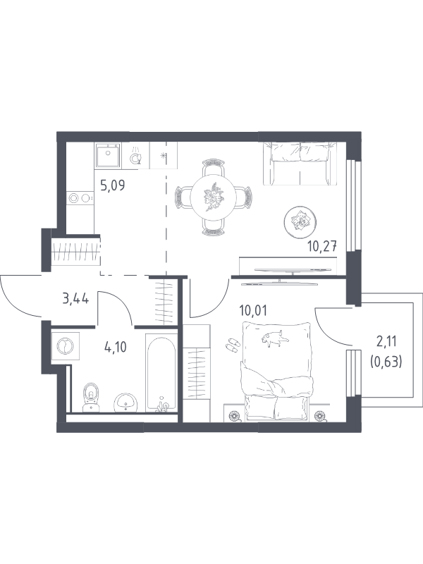 2 ккв (Евро) 33,5 м²