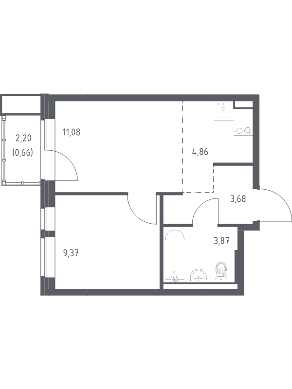 2 ккв (Евро) 33,5 м²