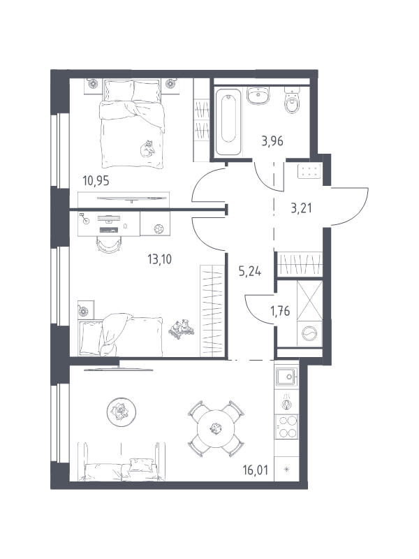 3 ккв (Евро) 54,2 м²