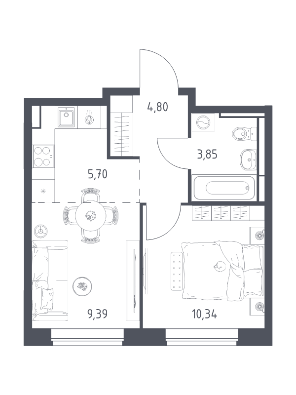 2 ккв (Евро) 34,1 м²