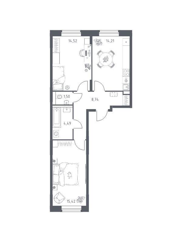 2 ккв 58,9 м²