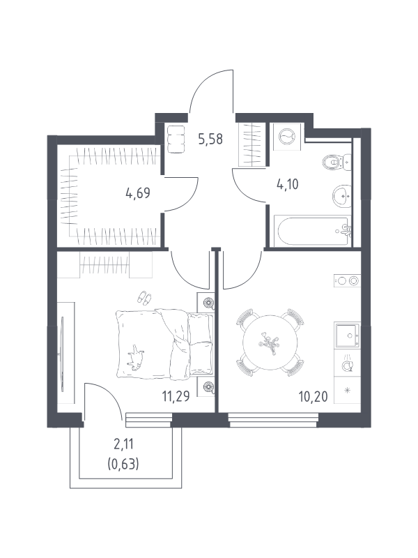 1 ккв 36,5 м²