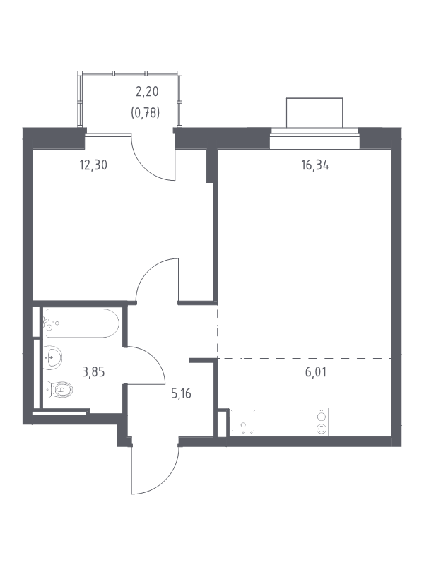 2 ккв (Евро) 44,4 м²