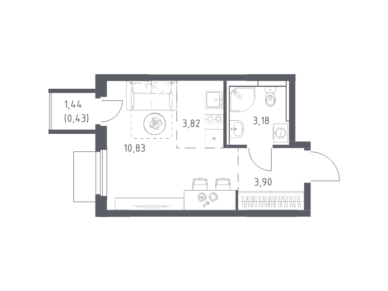 Студия 22,2 м²