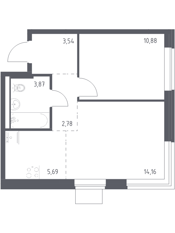 2 ккв (Евро) 40,9 м²