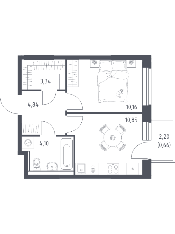 1 ккв 34 м²