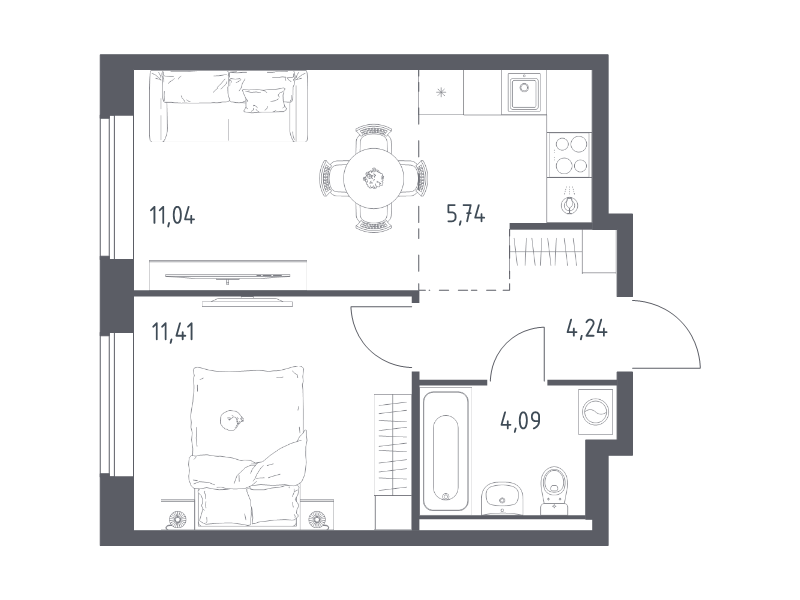 2 ккв (Евро) 36,5 м²