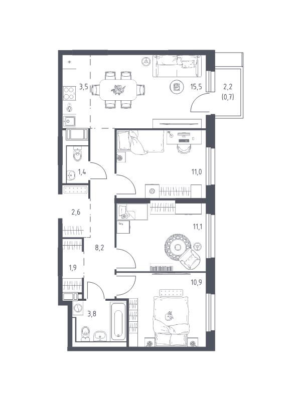 4 ккв (Евро) 69,8 м²