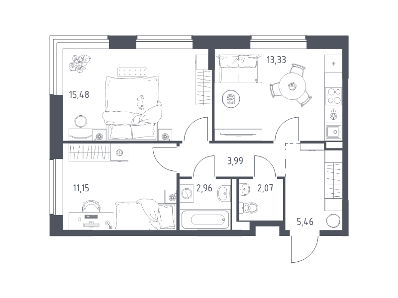 2 ккв 54,4 м²