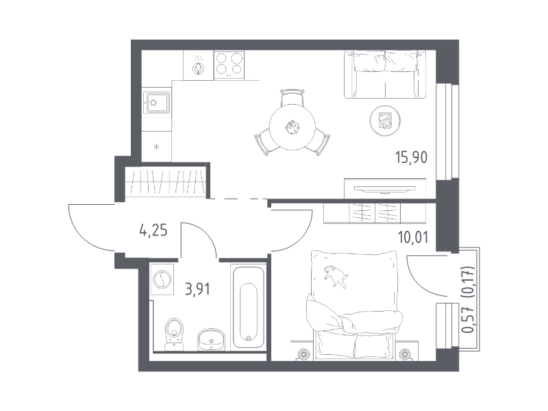 2 ккв (Евро) 34,2 м²
