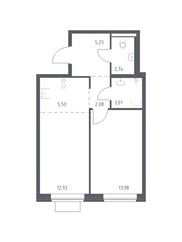 2 ккв (Евро) 45,5 м²
