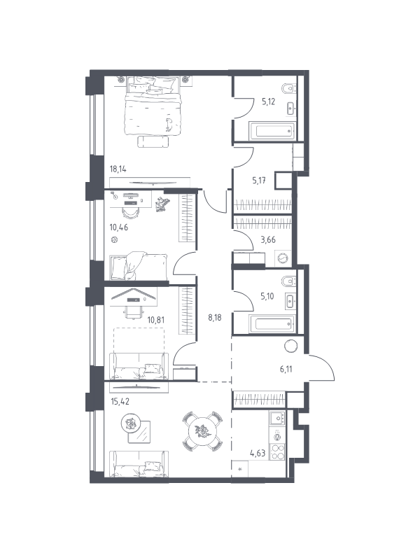 4 ккв (Евро) 92,8 м²