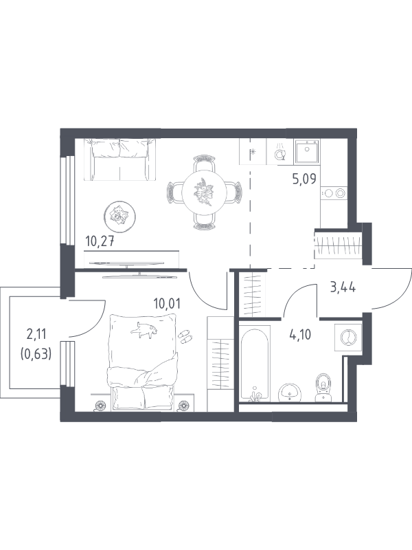 2 ккв (Евро) 33,5 м²