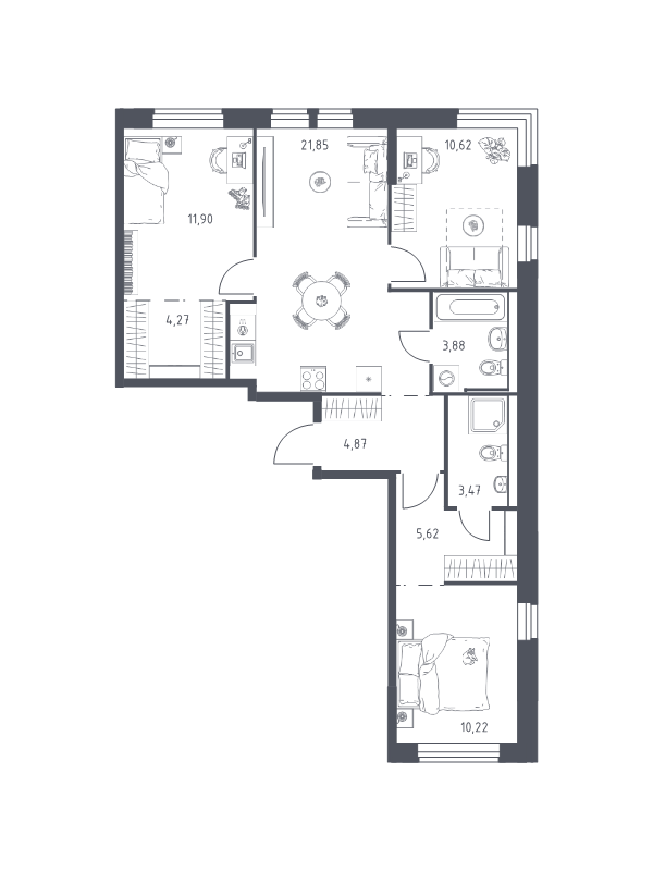 4 ккв (Евро) 76,7 м²