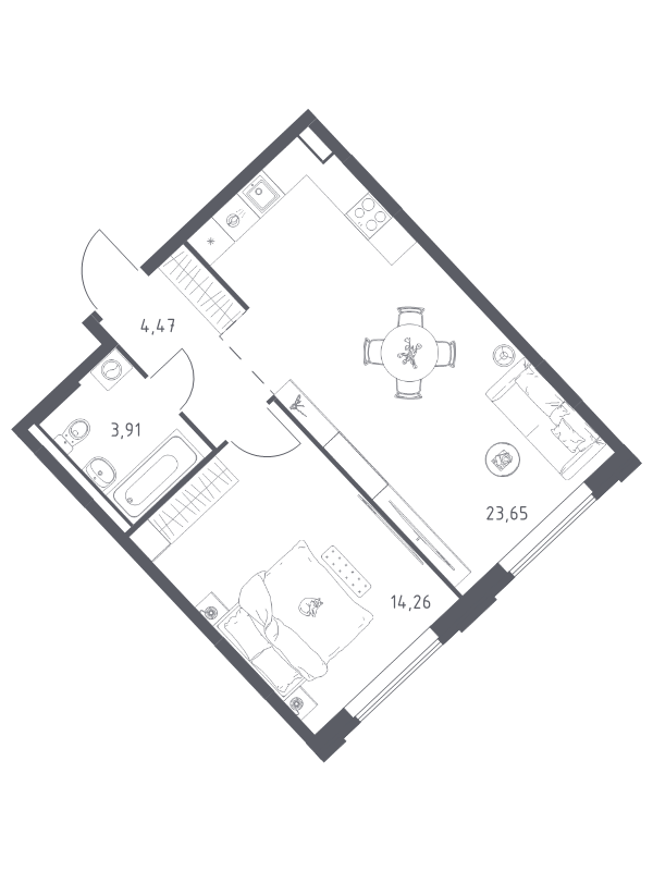 2 ккв (Евро) 46,3 м²