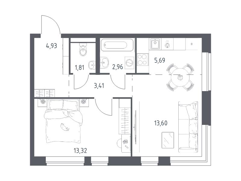 2 ккв (Евро) 45,7 м²
