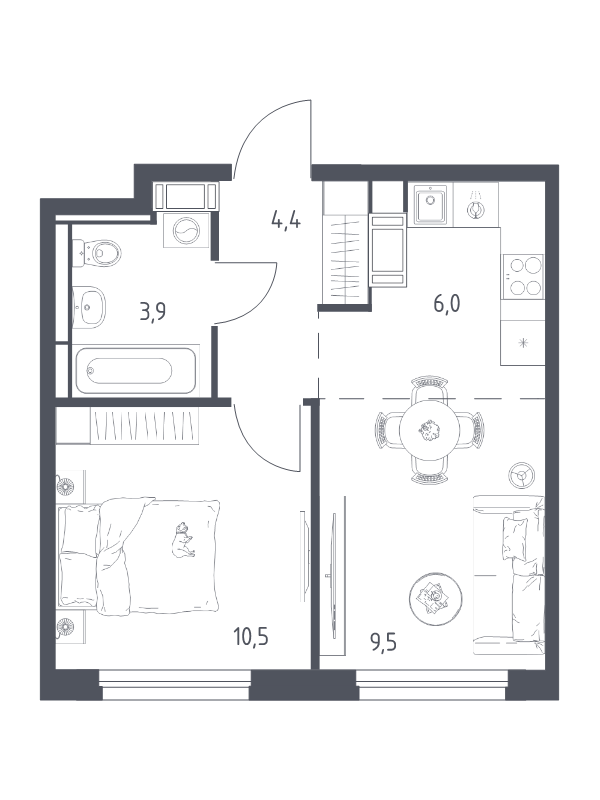 2 ккв (Евро) 33,9 м²