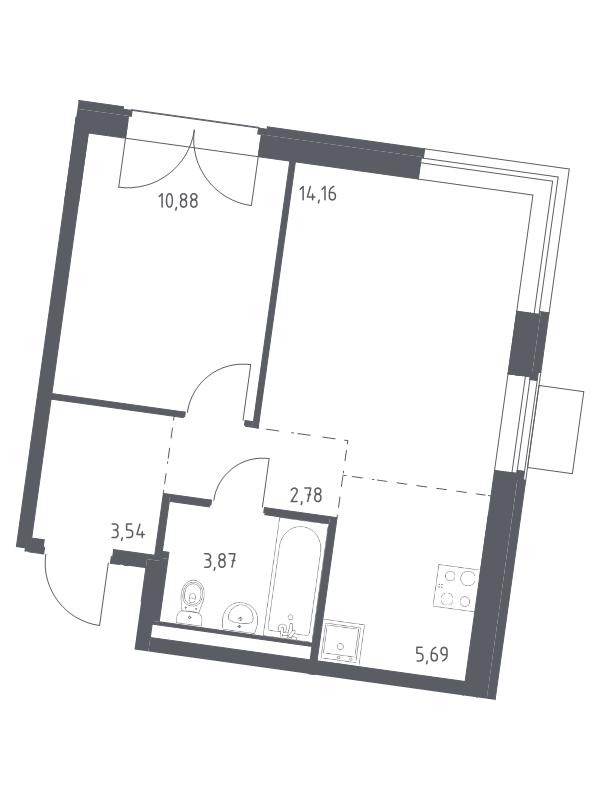 2 ккв (Евро) 40,9 м²