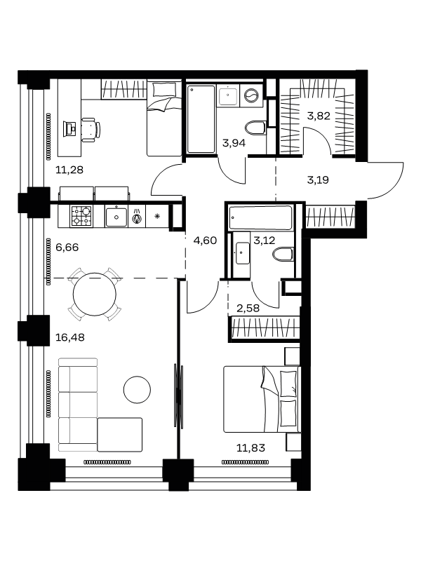 3 ккв (Евро) 67,5 м²
