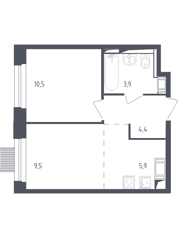 2 ккв (Евро) 34 м²