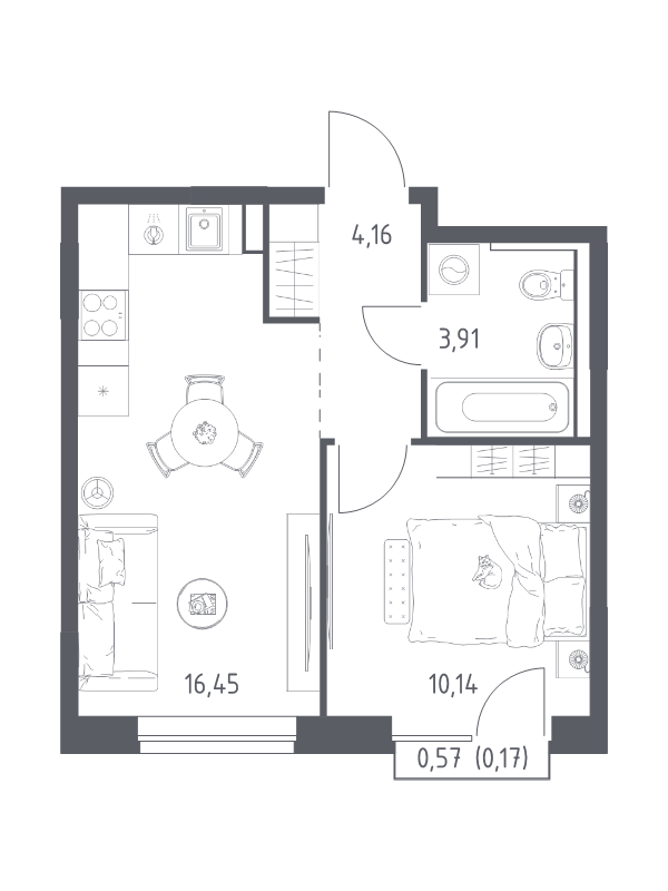 2 ккв (Евро) 34,8 м²