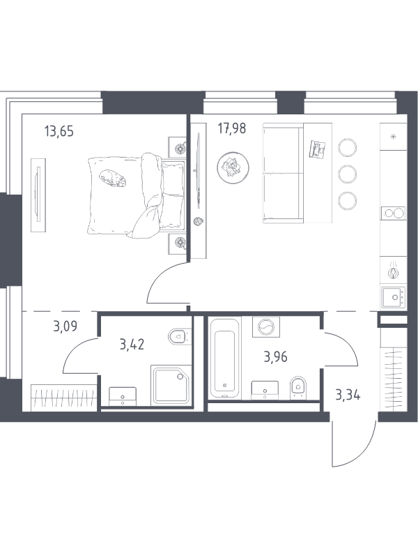 2 ккв (Евро) 45,4 м²