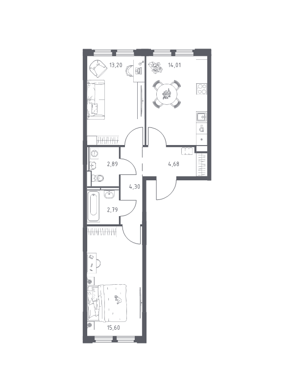 2 ккв 57,5 м²