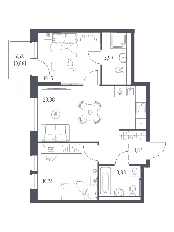 3 ккв (Евро) 51,7 м²