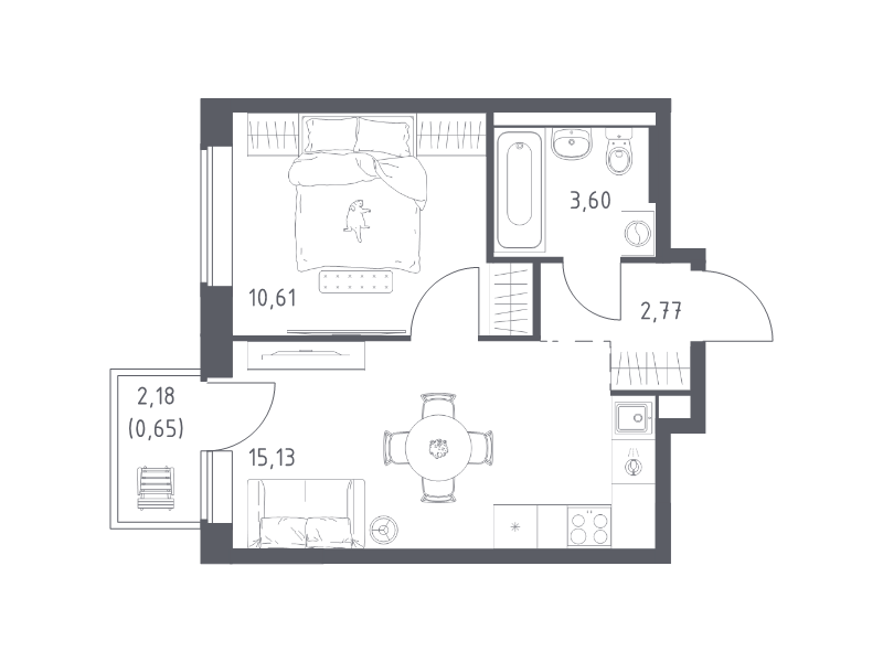 2 ккв (Евро) 32,8 м²