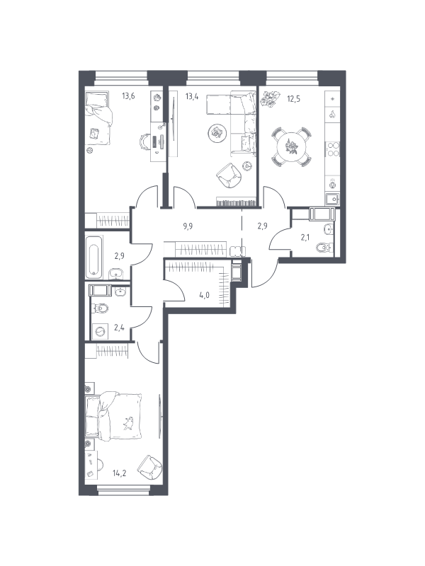 3 ккв 76,7 м²