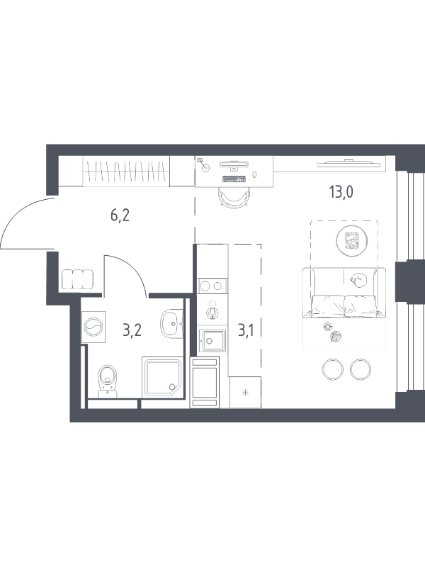 Студия 25 м²