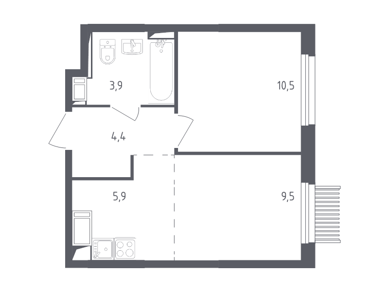 2 ккв (Евро) 33,5 м²