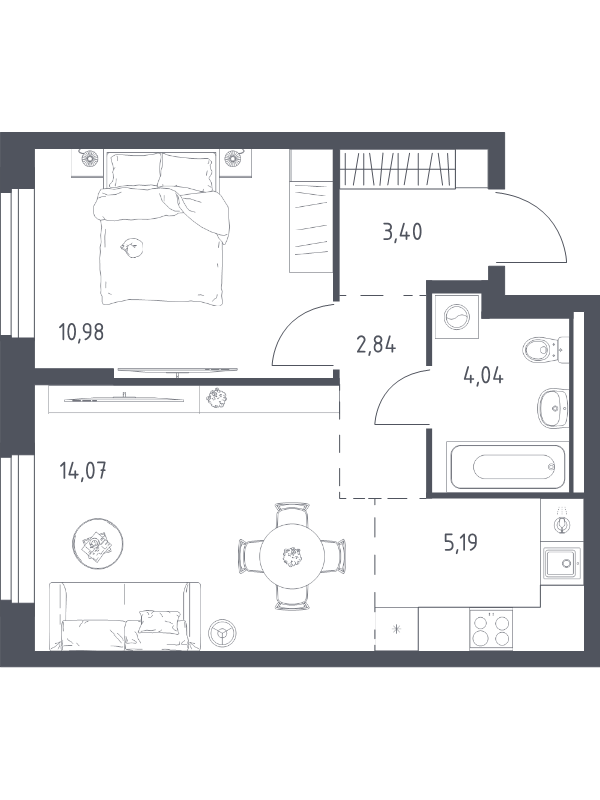 2 ккв (Евро) 40,5 м²