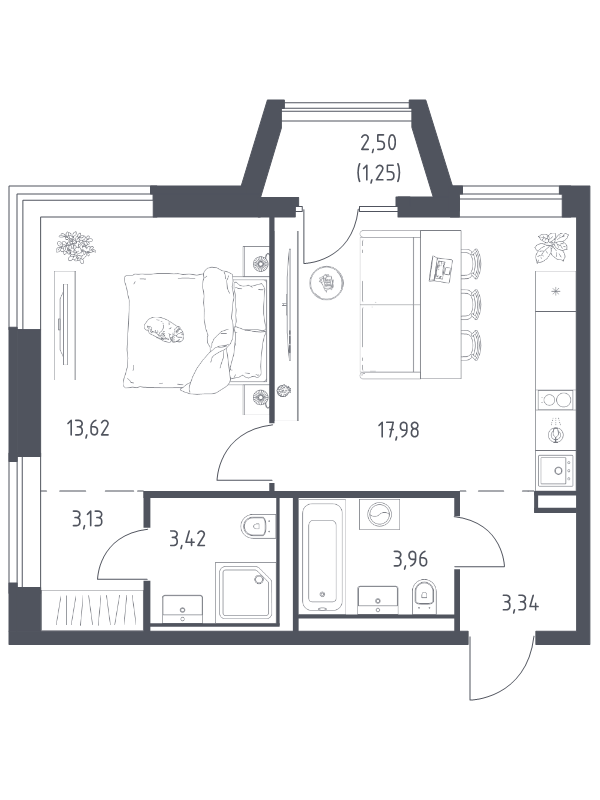 2 ккв (Евро) 46,7 м²
