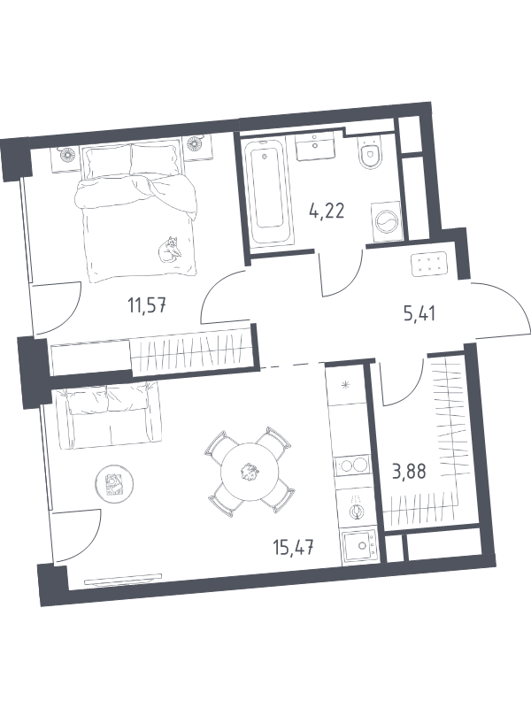 2 ккв (Евро) 40,6 м²