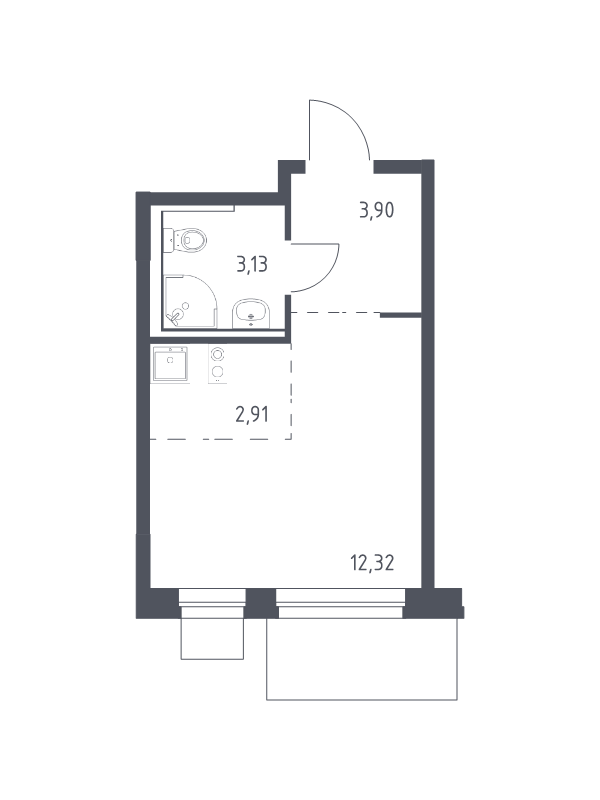Студия 22,3 м²