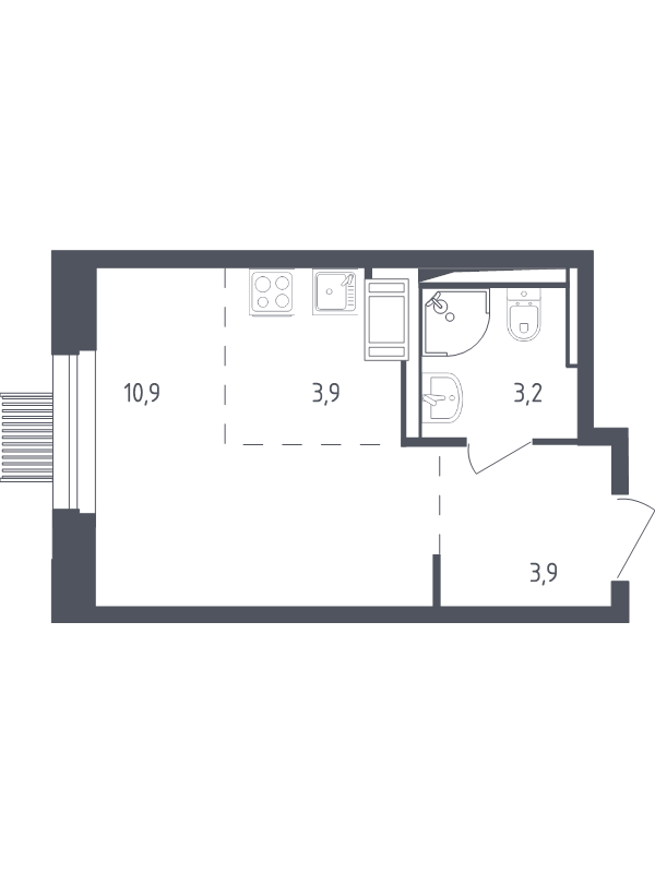 Студия 21,5 м²