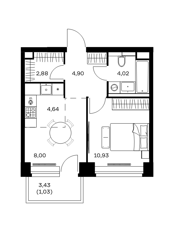 1 ккв 36,4 м²