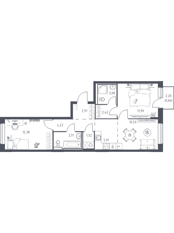 3 ккв (Евро) 59,3 м²