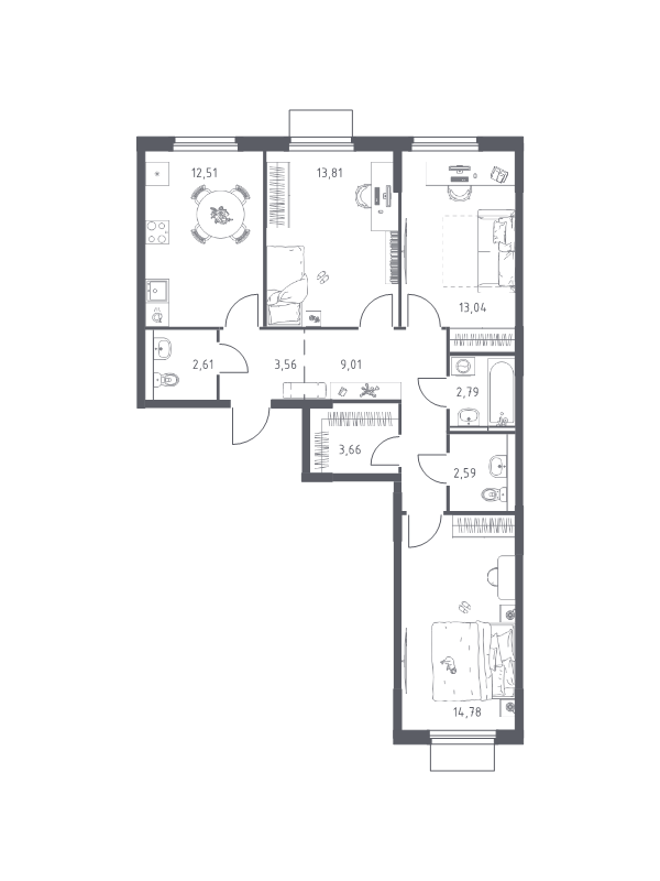 3 ккв 78,4 м²